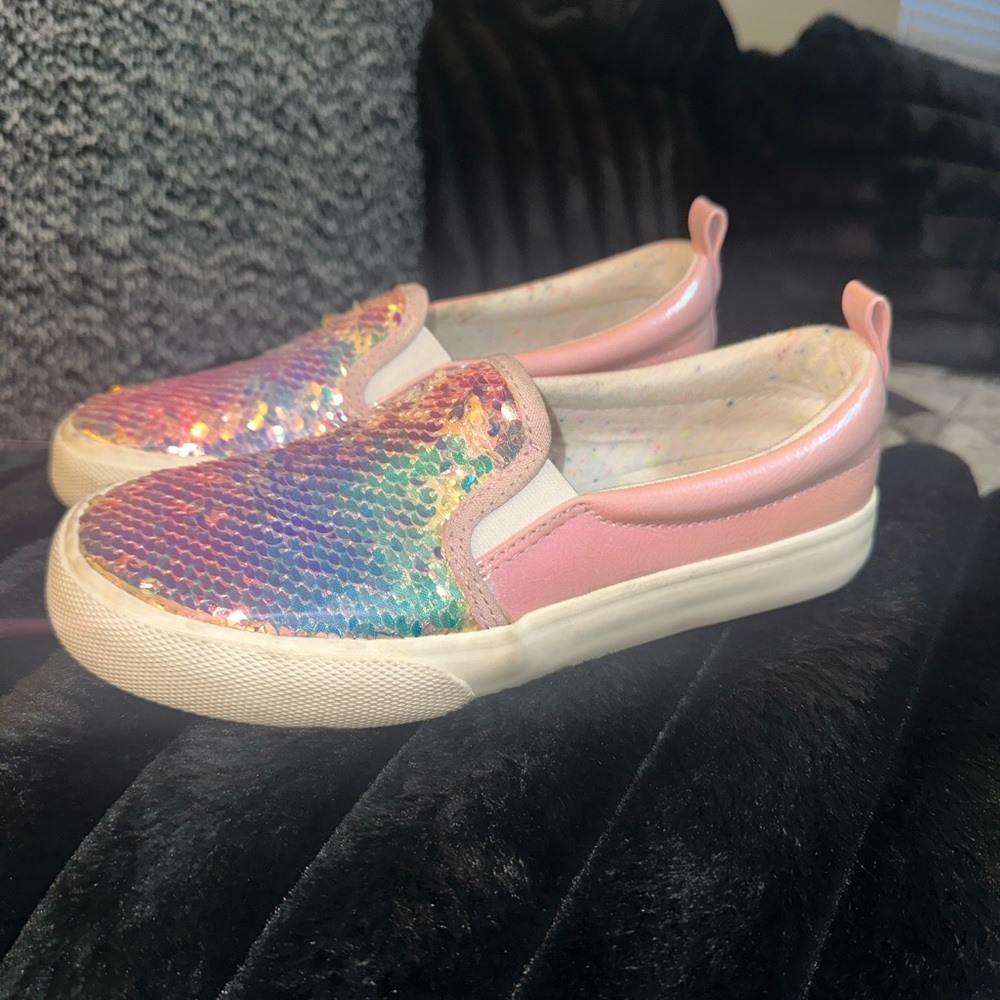 Cat & Jack Pink and Rainbow Sequin Kids Sneakers
